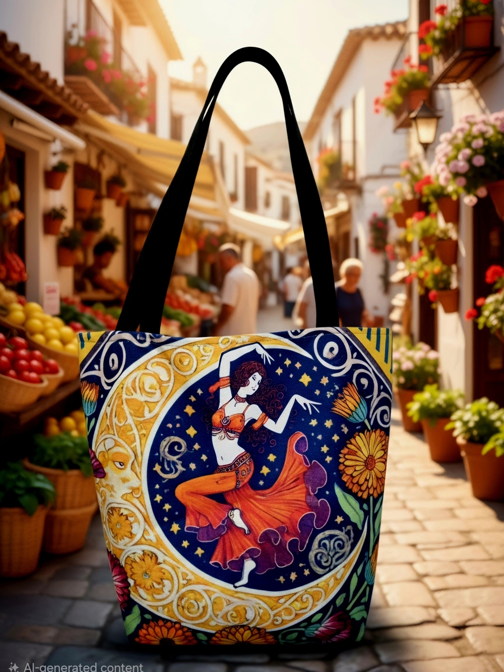 Canvas tote bag vibrant illustration of a traditional folk dancer Blue Backgroun